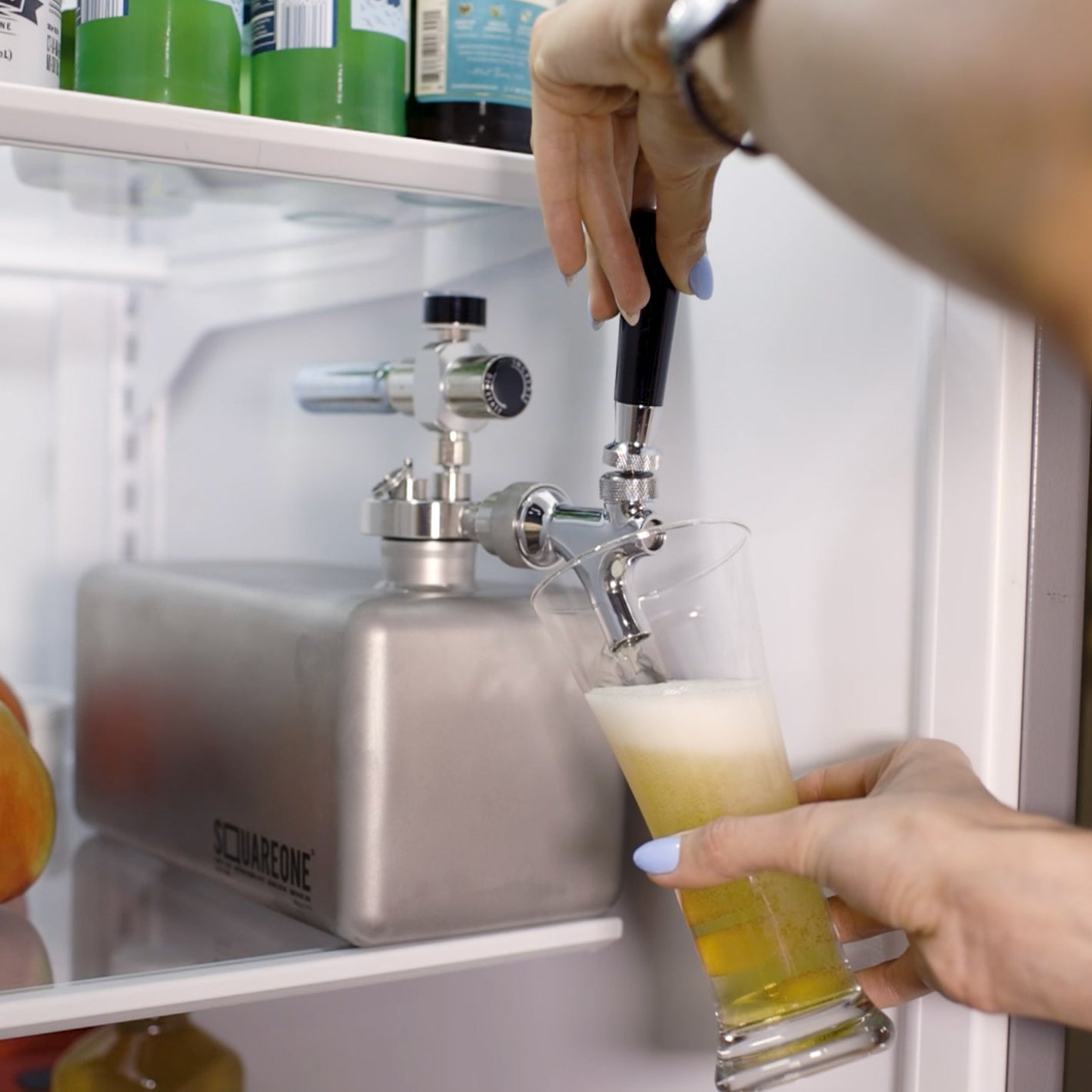 squareone mini keg in home refrigerator